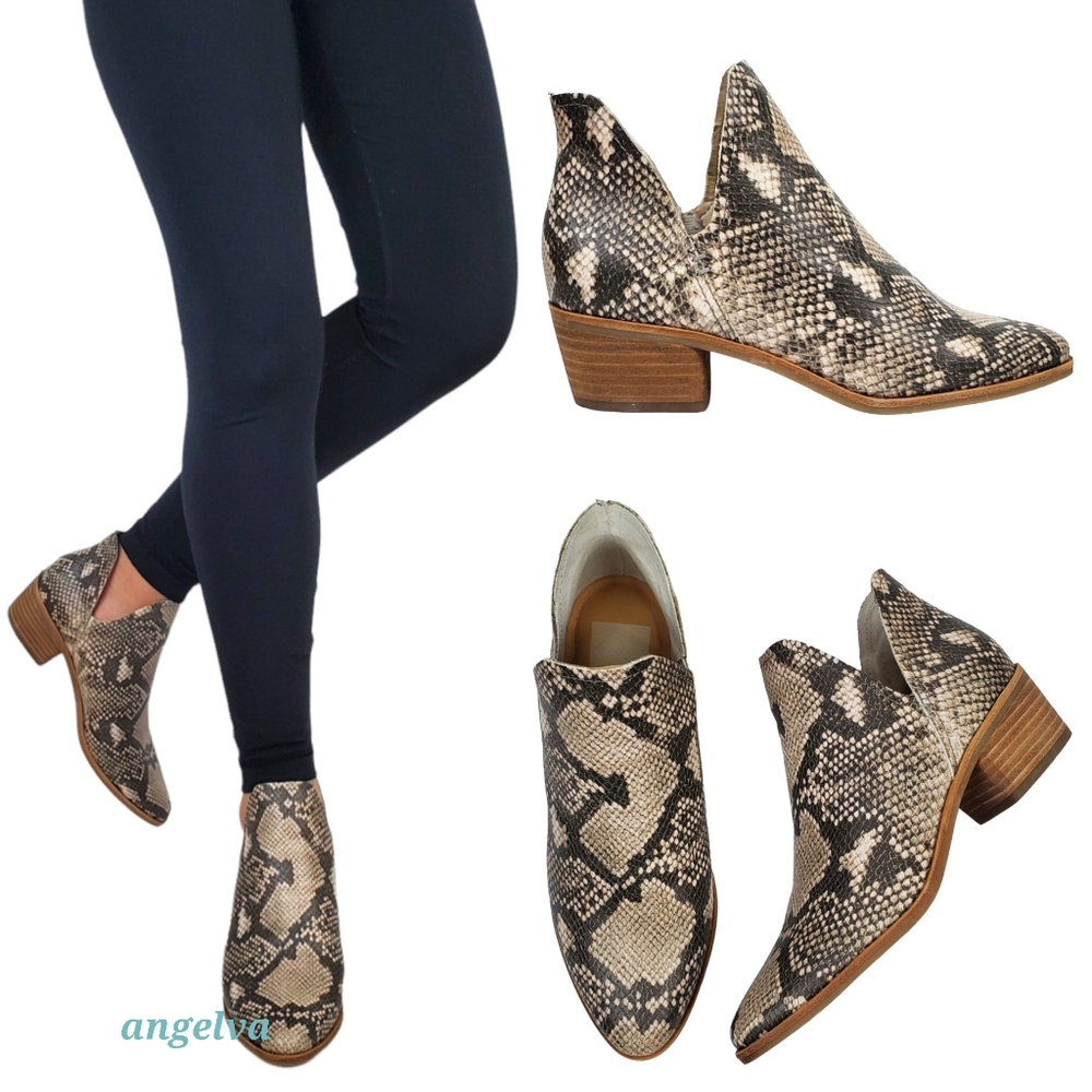 New dolce vita kasper leather snake print stella block heel western ankle boots